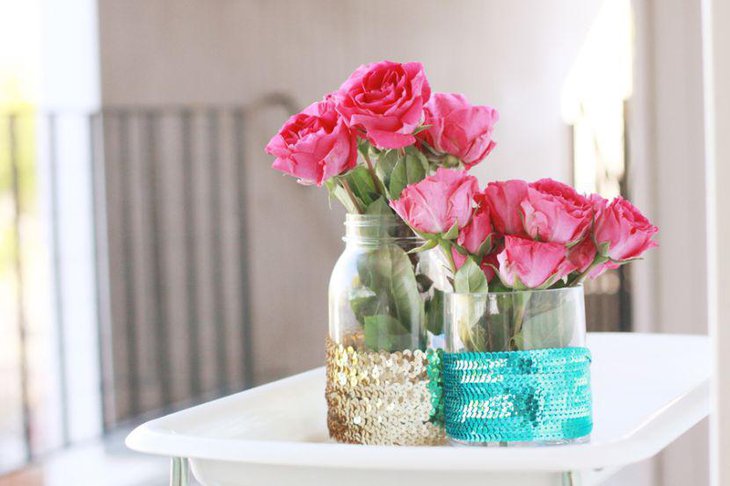 Sequined spring vase table centerpiece