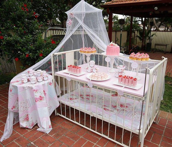 Shabby chic garden themed baby girl shower decorations