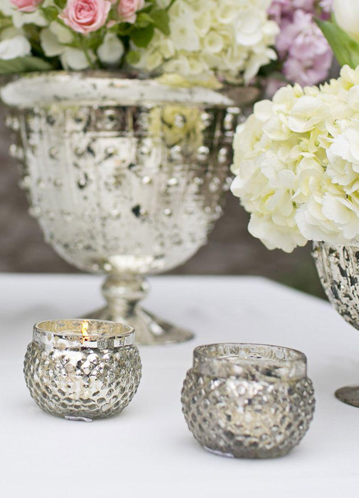 Silver mercury glass candle holders for wedding table