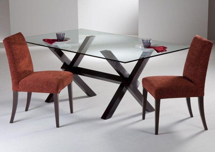Simple rectangular glass dining table