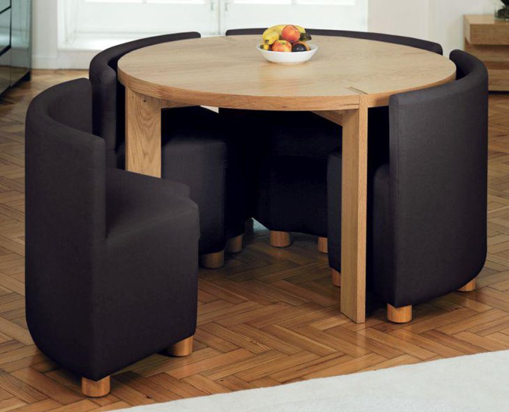 Small round dining table in brown and black