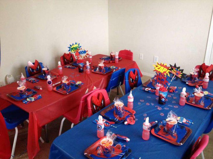 Spiderman birthday party table decoration for guests