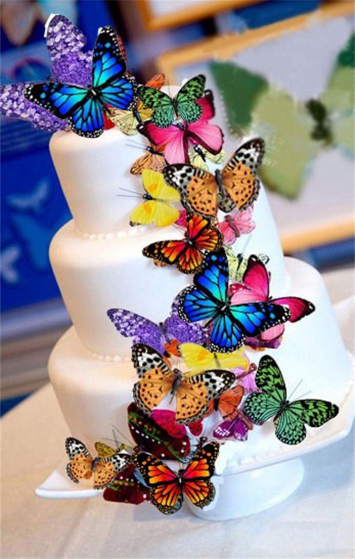 Splendid cake with colorful butterfly decoration for springtime dinner centerpiece