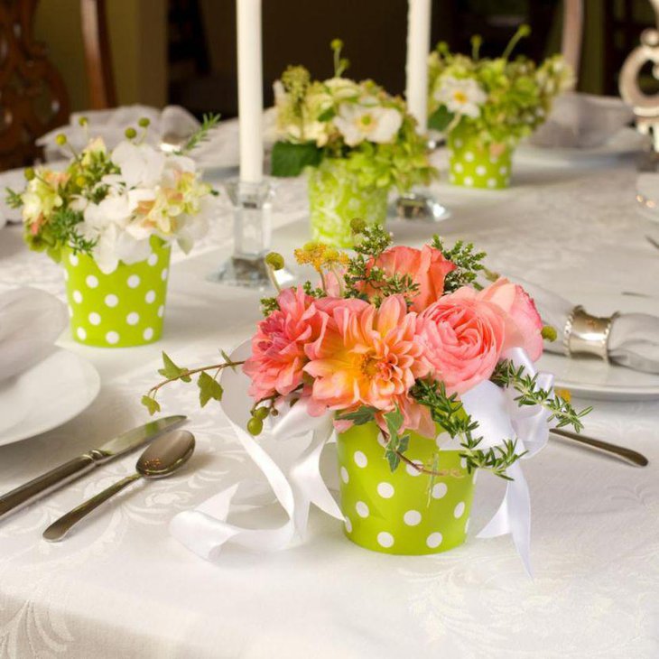 Spring wedding table decor with colourful flowers