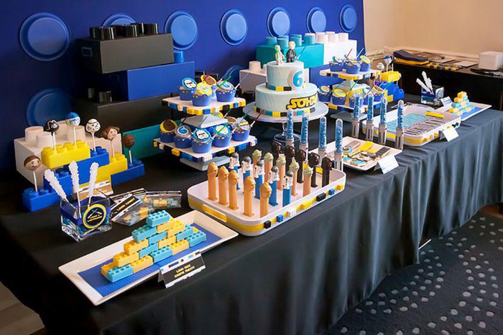 Star Wars themed Lego lightsabers as party table decorations