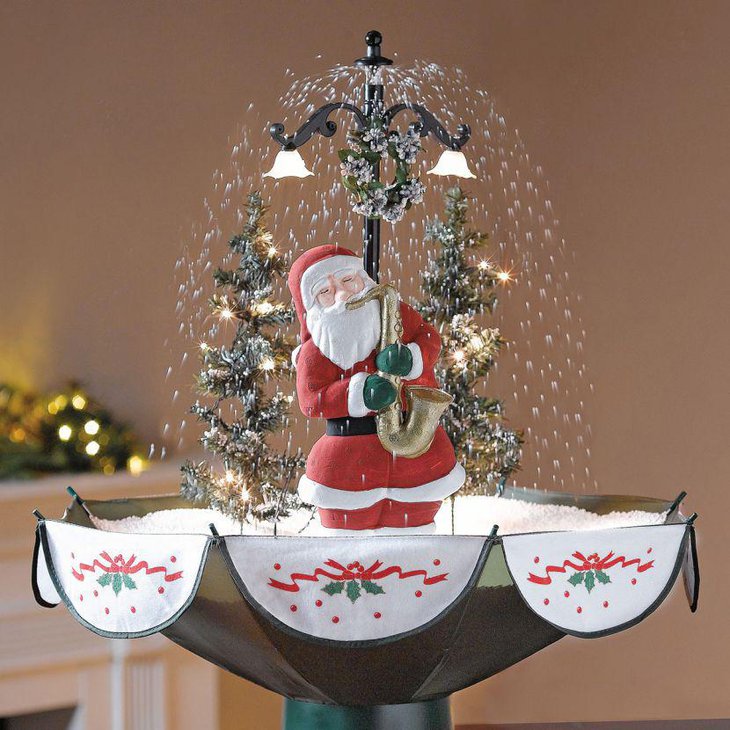 Stunning Christmas Centerpiece Santa Standing Under A Fountain With Faux Snow