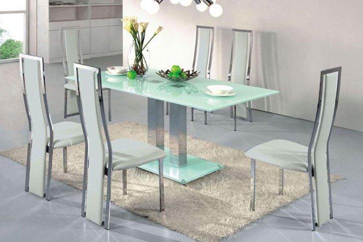 Stunning modern rectangular glass dining room table set