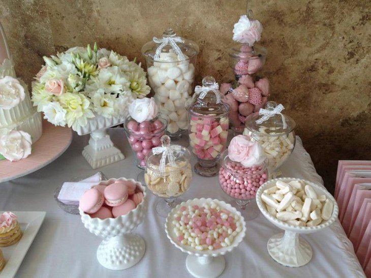 Stunning pink and white European dessert table