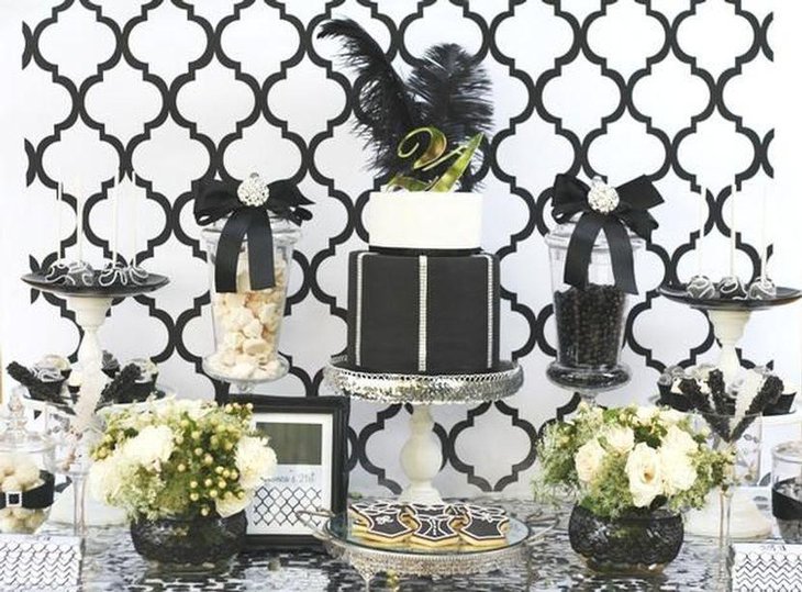 Stylish black and white themed adult birthday table decor