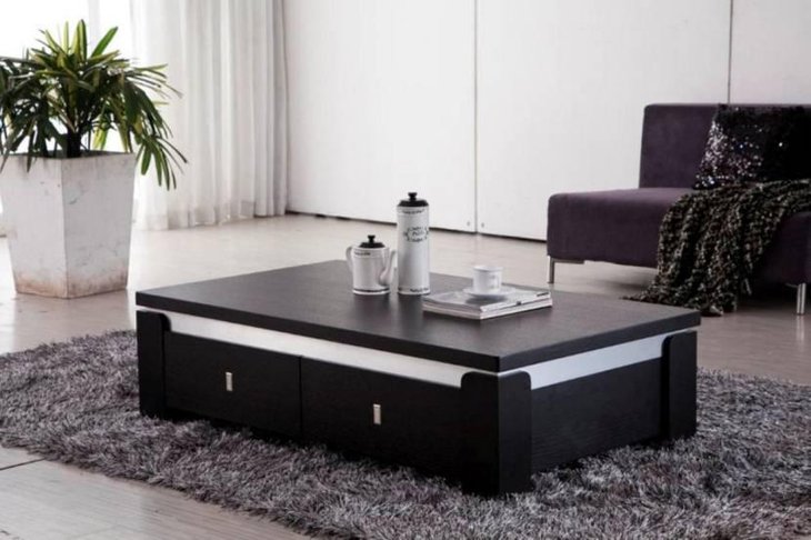 Stylish Black Coffee Table with Drawers