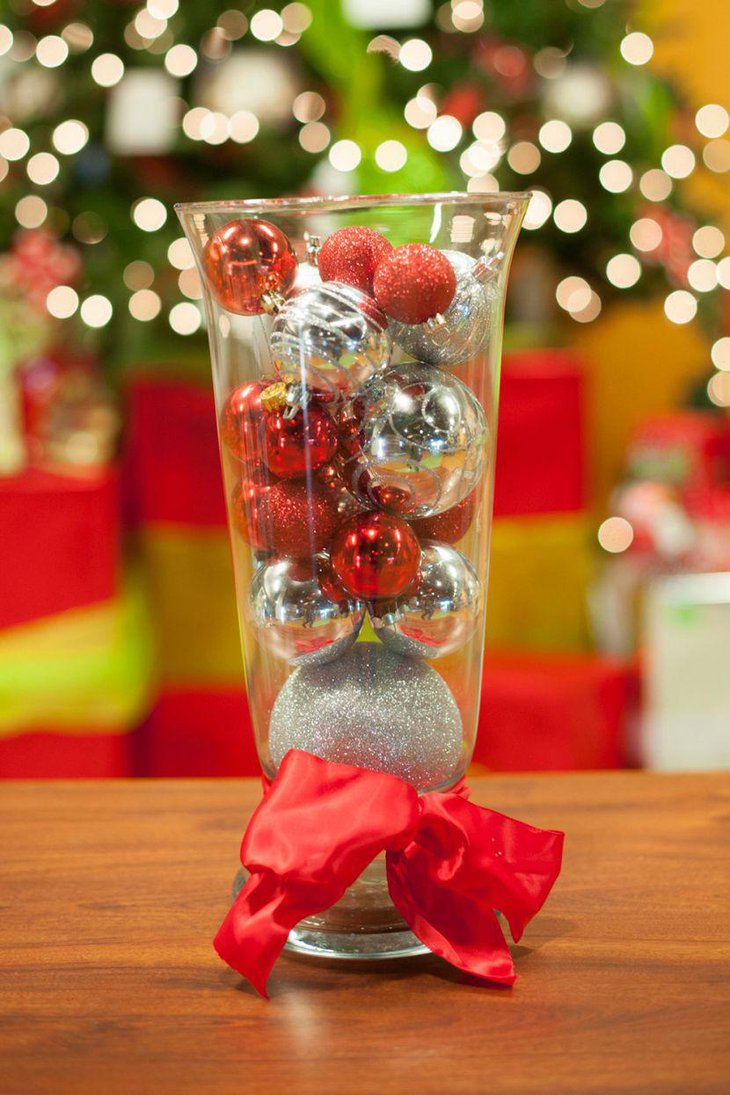 Stylish Christmas Glass Jar Filled With Red and Silver Balls
