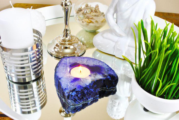 Stylish purple candle holder for party table