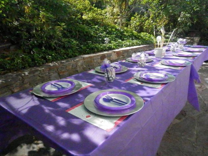 Sweet birthday tablescape with purple accented decor