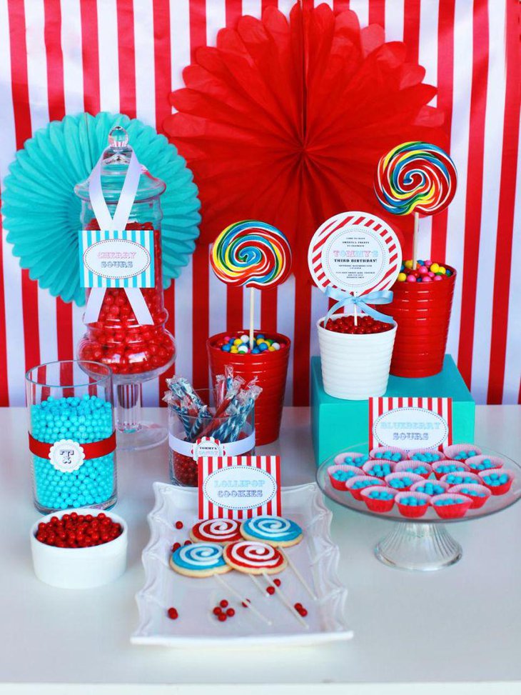 Sweet candy theme for a boys birthday table
