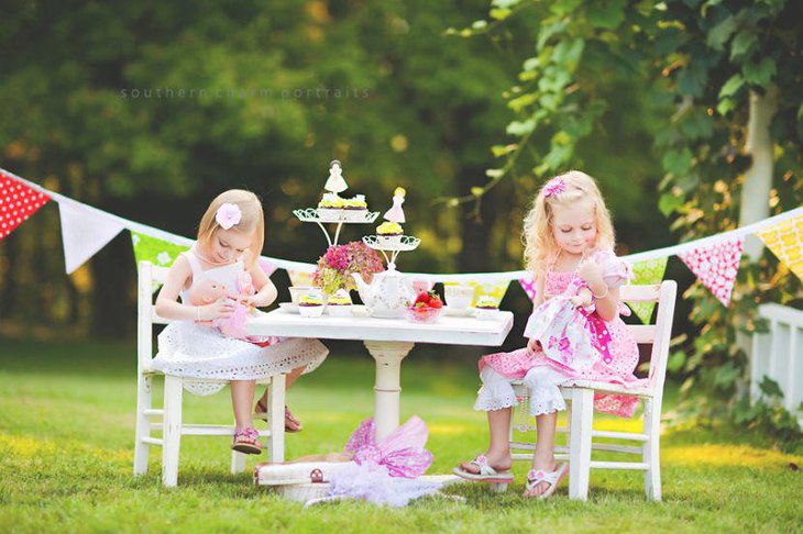 Sweet girls tea party idea in pretty pastels