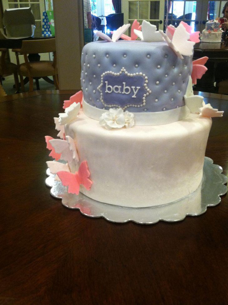 Sweet lavender and blush pink butterfly themed baby shower cake