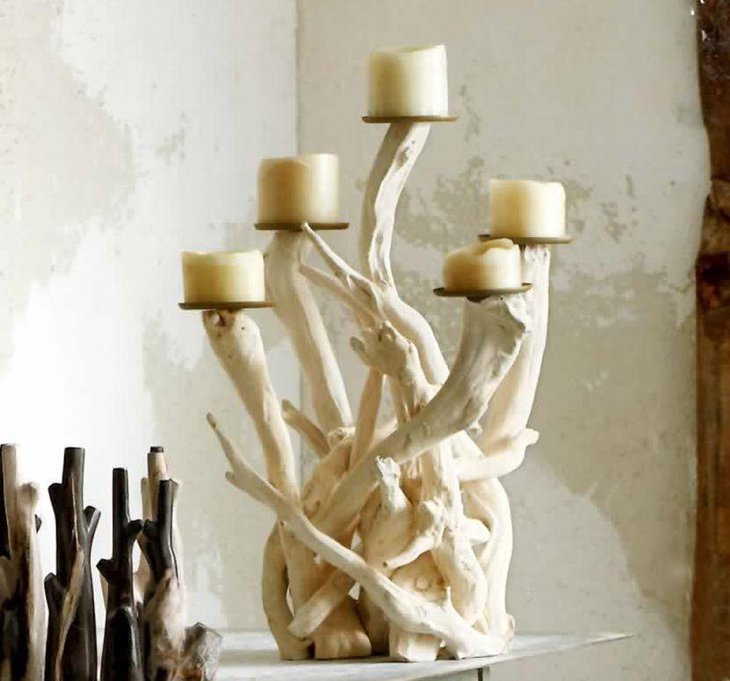 Tall driftwood candelabra centerpiece