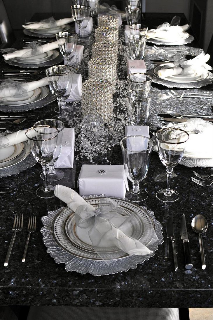 The Black and White New Years Eve Crystal Party Table Decoration