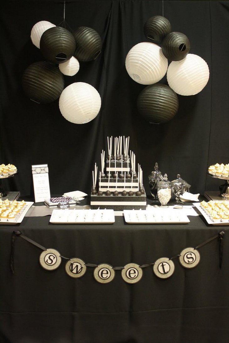 The Black and White New Years Eve Sweets Party Table Decoration