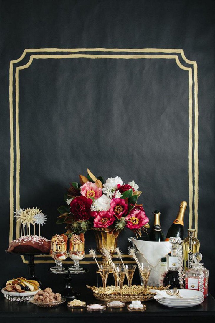 The Black White and Golden New Years Eve Chalkboard Party Table Decoration