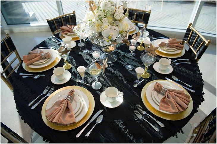 The Black White and Golden New Years Eve Classy Party Table Decoration