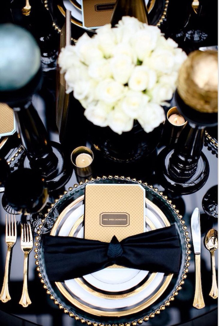 The Black White and Golden New Years Eve Formal Party Table Decoration