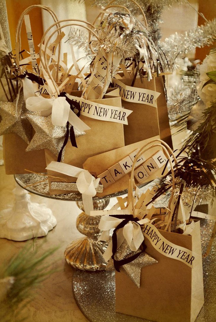 The Black White and Golden New Years Gift Party Table Decoration