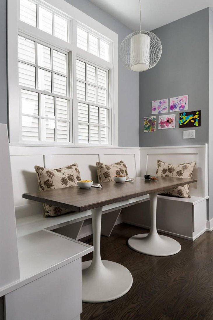 Transitional Gray Breakfast Nook With Banquette Seating