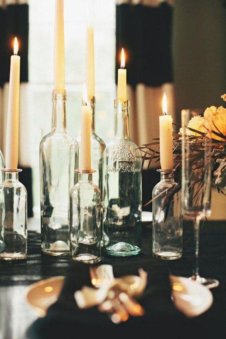 Transparent Wine Bottle CandleStick Wedding Centerpieces