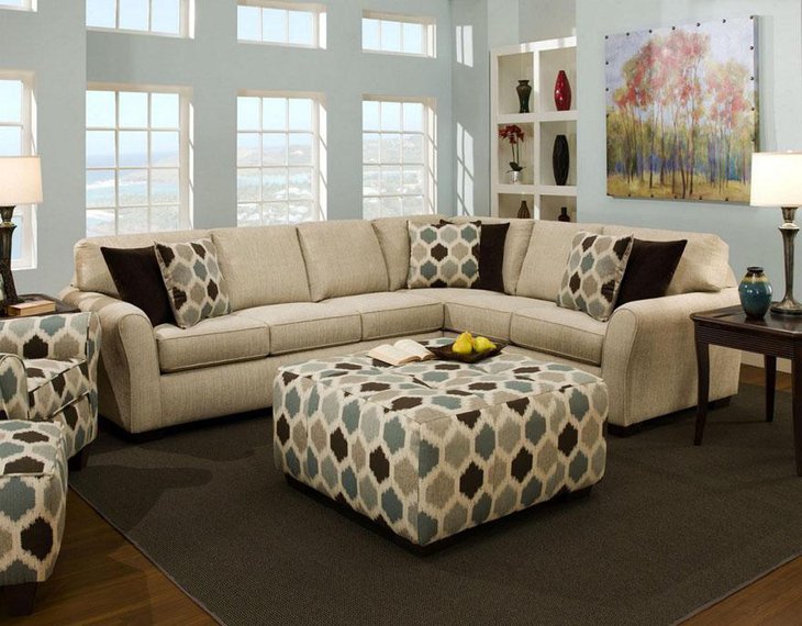Trendy Fabric Upholstered Coffee Table and Ottoman