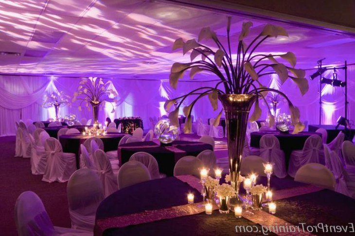 Trendy purple winter wedding reception table