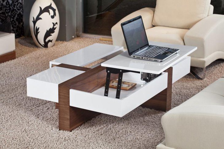 Trendy white and square lift top coffee table