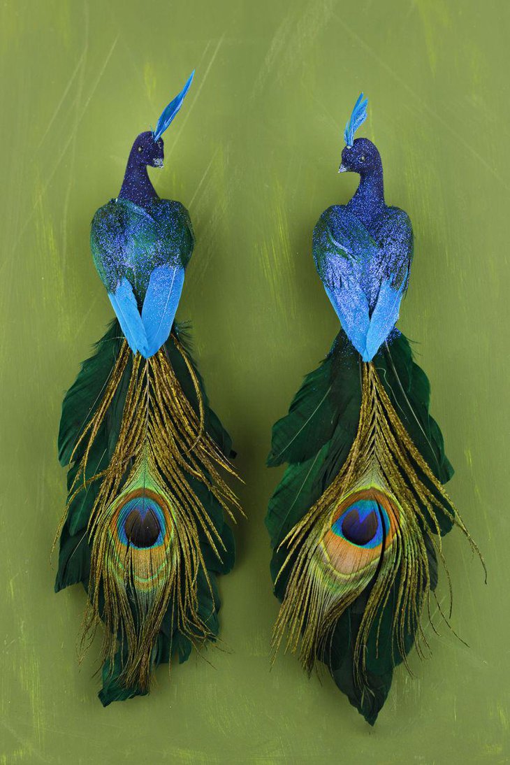 Two feathered peacock centerpieces