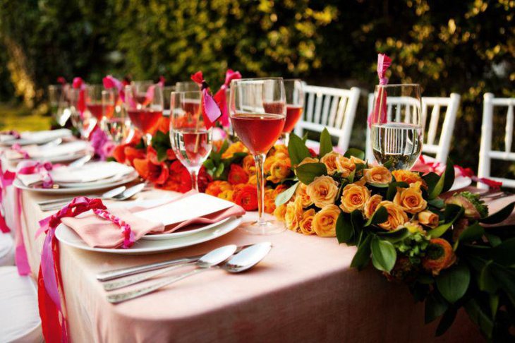 Unique colourful outdoor wedding table decor