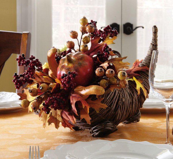 Unique harvest cornucopia Thanksgiving centerpiece