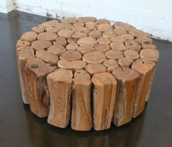 Unique round wooden log coffee table