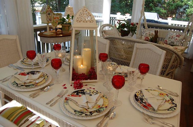 Valentine table setting with Candle centerpiece