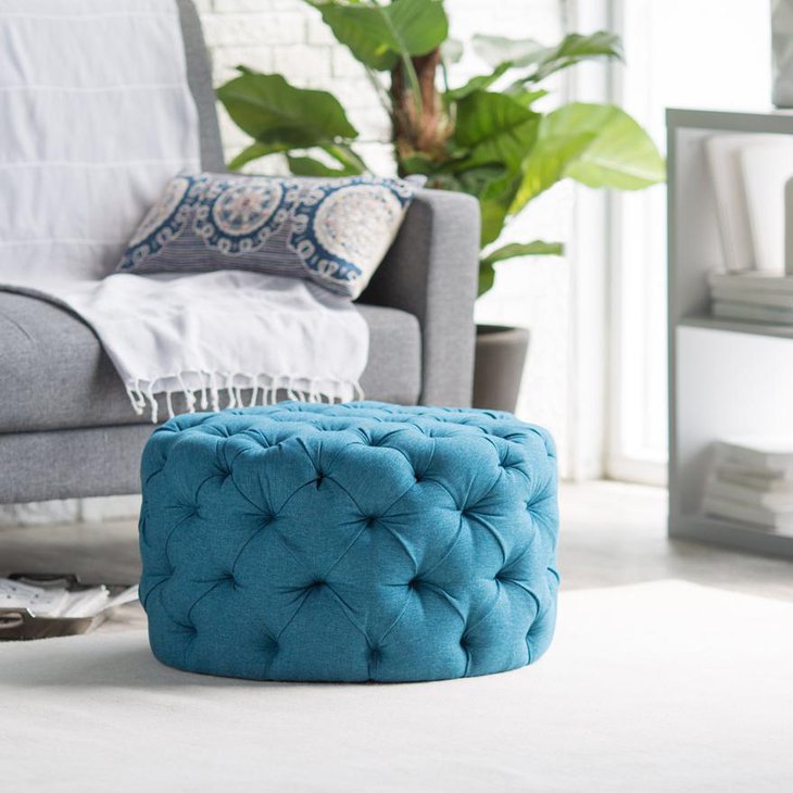 Vibrant Blue Pouf Style Ottoman and Coffee Table