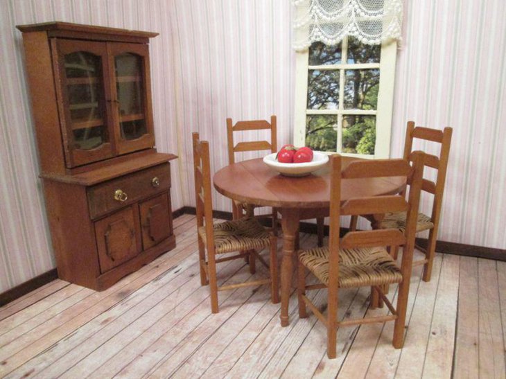 Vintage drop leaf roundel dining table set with four chairs