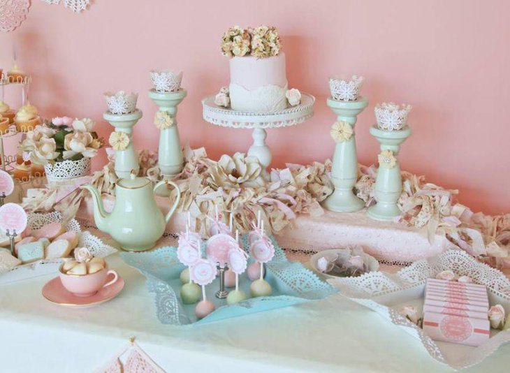 Vintage tea party birthday table decor