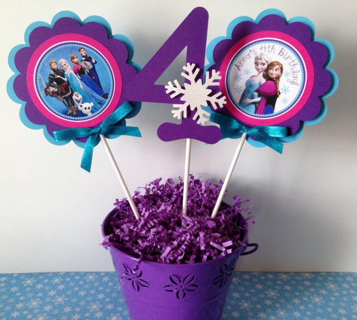 Violet Frozen Themed Bucket Centerpiece for Birthday Table