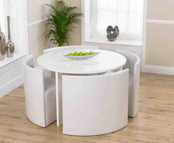 White Glossy Expandable Dining Table For Small Area