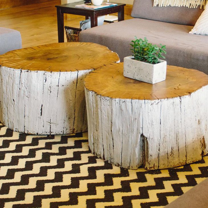 White Painted Wooden Log DIY Coffee Table