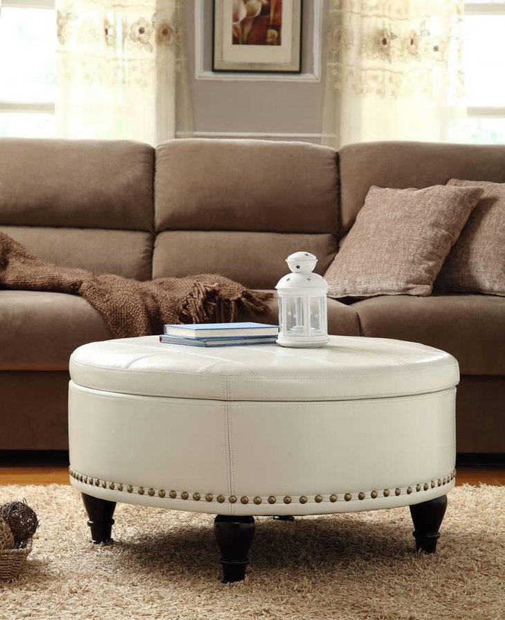 White Round Ottoman Coffee Table For Living Room