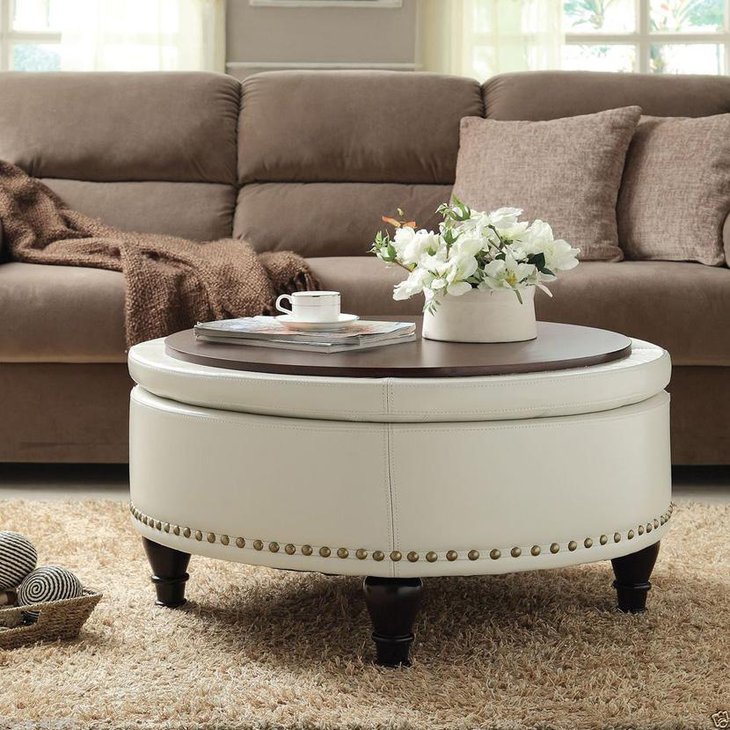 White Round Upholstered DIY Coffee Table