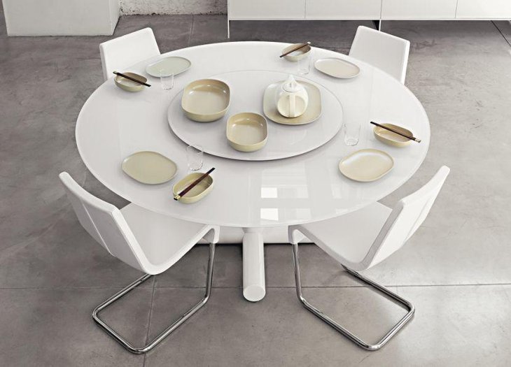 White Roundel Expandable Dining Table