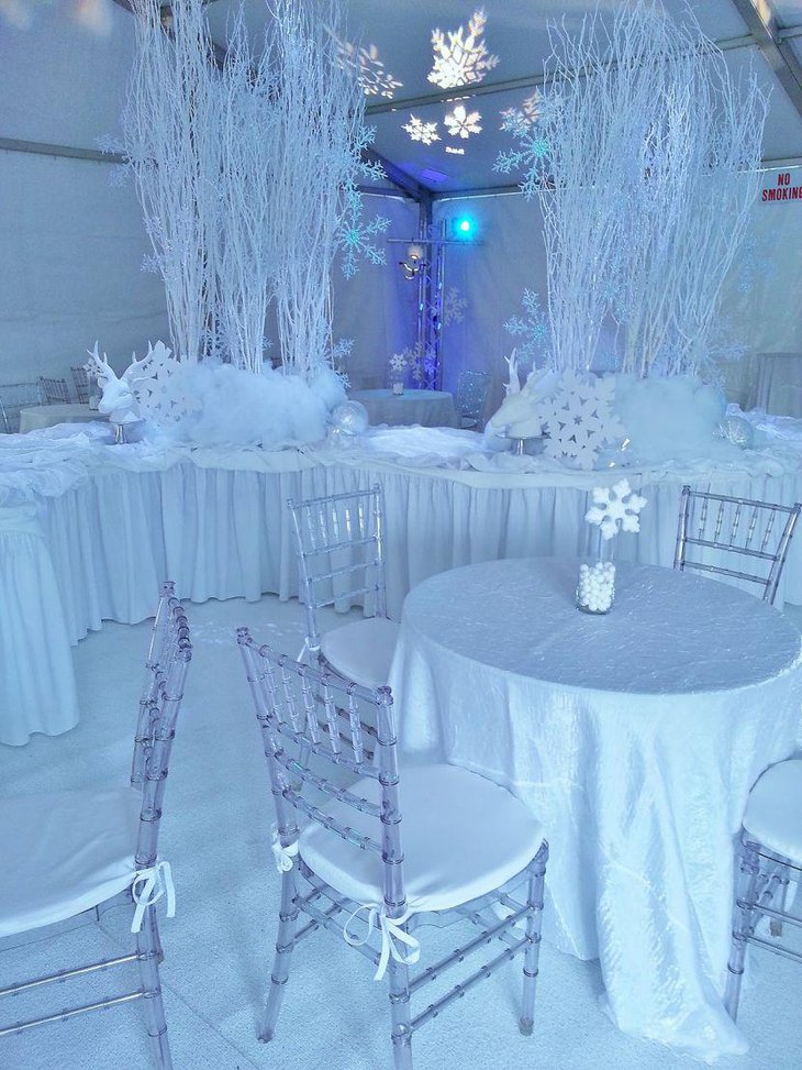White winter wonderland tables decked up with snowflakes