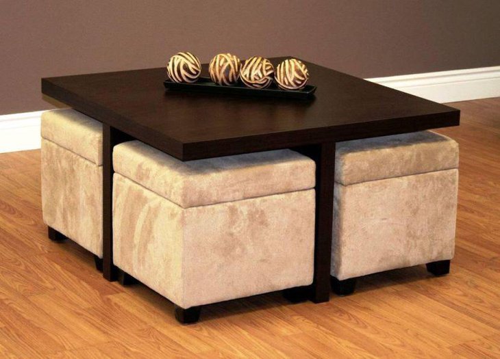 Wooden ottoman coffee table with trendy table centerpiece