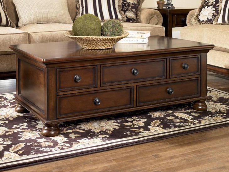 Wooden Polished Storage Coffee Table With 5 Drawers