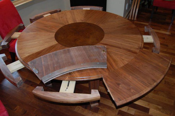 Wooden Round Expandable Dining Table For Small Space